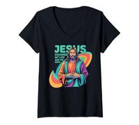 Femme Jesus Changed My Life Ask Me How Devoted Christian Worship T-Shirt avec Col en V