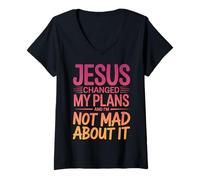 Femme Jesus Changed My Plans and I'm Not Mad About It Christian T-Shirt avec Col en V