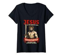 Femme Jésus chrétien invaincu aux Heures Les Plus Sombres John 16:33 Faithcore T-Shirt avec Col en V