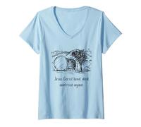 Femme Jésus Christ a vécu est Mort et Rose à Nouveau T-Shirt avec Col en V