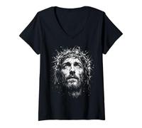 Femme Jésus-Christ Couronne D'épines, Visage du Christ T-Shirt avec Col en V
