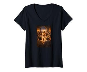 Femme Jésus-Christ Dernière Cène Douze Apôtres Sacré Communion T-Shirt avec Col en V