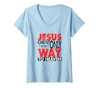 Femme Jésus-Christ est Le Seul Chemin vers Le Paradis : Noël chrétien T-Shirt avec Col en V