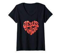 Femme Jesus Christ Faith Prayer Biblia Iglesia Christian T-Shirt avec Col en V