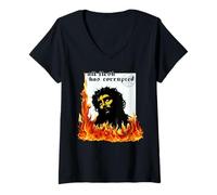 Femme Jésus Christ Feu Péché originel Bible TxRxP Dieu Métalleux T-Shirt avec Col en V