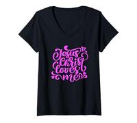 Femme Jésus-Christ m'aime Rose Foi chrétienne croyant Amour Art T-Shirt avec Col en V