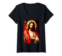 Femme Jésus-Christ Messie Portrait Peinture orthodoxe Orientale T-Shirt avec Col en V