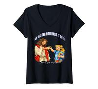 Femme Jésus-Christ, Peu Importe Combien il Devient Dur, jésus a Votre Dos T-Shirt avec Col en V