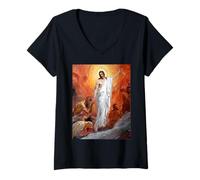 Femme Jésus-Christ prêchant aux Esprits en Enfer T-Shirt avec Col en V