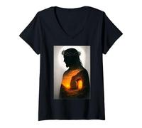Femme Jésus-Christ Resurrect from The Tomb He is Risen King God T-Shirt avec Col en V