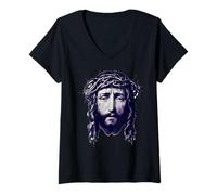 Femme Jésus-Christ Sainte Couronne Nouveau Testament Dieu Évangile T-Shirt avec Col en V