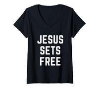 Femme Jésus Comprend Une idée Cadeau de Foi chrétienne et évangélique T-Shirt avec Col en V