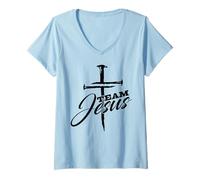 Femme Jesus Cross Team Jesus Saves Cross Christian Religious Faith T-Shirt avec Col en V