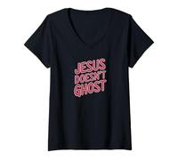 Femme Jesus Doesn’t Ghost Funny Faith Design Christian Humor Tee T-Shirt avec Col en V