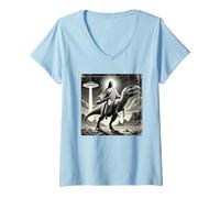 Femme Jésus équitation Dinosaure, OVNI, drôle, Graphique Cool, Fou T-Shirt avec Col en V