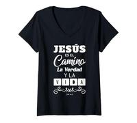 Femme Jesus ES el Camino la Verdad y La Vida, Christian Quote T-Shirt avec Col en V