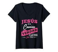 Femme Jesús ES el Camino, la verdad y la Vida. T-Shirt avec Col en V