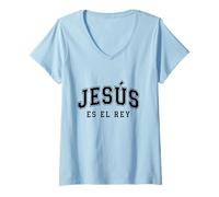 Femme Jesus ES El Re'y Cristiana Fe Religiosa Regalo T-Shirt avec Col en V