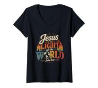 Femme Jésus est la lumière du Monde Jean 8:12 T-Shirt avec Col en V