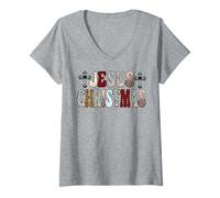 Femme Jésus est la Raison pour laquelle Les chrétiens Aiment la crèche de Noël T-Shirt avec Col en V