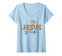 Femme Jésus est la Vie, Dieu chrétien, Amour des Hommes, des Femmes et des chrétiens T-Shirt avec Col en V