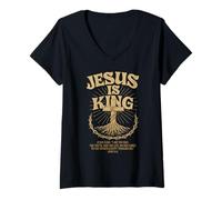 Femme Jésus est Le Roi Jean 14 6 Bible Croix chrétienne T-Shirt avec Col en V