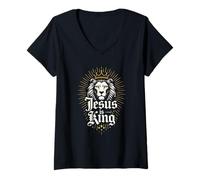 Femme Jésus est Le Roi Lion de Juda Christian Faith Apparel T-Shirt avec Col en V