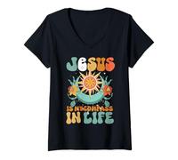 Femme Jésus est ma Boussole dans la Vie rétro chrétien T-Shirt avec Col en V