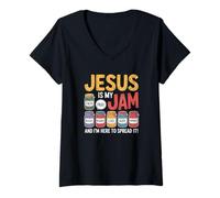 Femme Jésus est ma Confiture et Je suis Ici pour Diffuser Un Verset de la Bible chrétienne T-Shirt avec Col en V