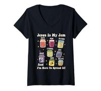 Femme Jésus est ma Confiture et Je suis là pour la Diffuser Bible chrétienne T-Shirt avec Col en V