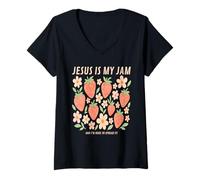 Femme Jésus est ma Confiture et Je suis là pour la Diffuser en Tant Que chrétien T-Shirt avec Col en V