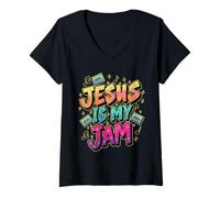 Femme Jésus est ma Confiture et Je suis là pour la Diffuser en Tant Que chrétien T-Shirt avec Col en V