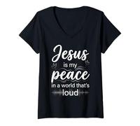 Femme Jésus est ma Paix, Foi chrétienne T-Shirt avec Col en V