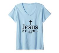 Femme Jésus est ma religion chrétienne T-Shirt avec Col en V