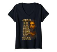 Femme Jésus est mon Dieu, mon Roi, Mon Seigneur, Mon Sauveur, Mon Refuge T-Shirt avec Col en V