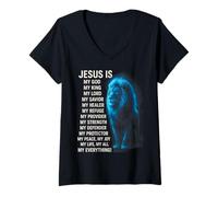 Femme Jésus est mon Dieu, mon Roi, Mon Seigneur, Mon Sauveur, Mon Refuge T-Shirt avec Col en V