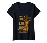 Femme Jésus est mon Dieu, mon Roi, Mon Seigneur, Mon Sauveur, Mon Refuge T-Shirt avec Col en V