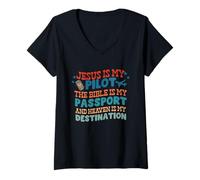 Femme Jésus est Mon Pilote La Bible est Mon Passeport et Le Paradis T-Shirt avec Col en V