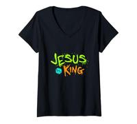 Femme Jésus est Mon Roi - Bible Histoire Vraie Jésus Heureux T-Shirt avec Col en V