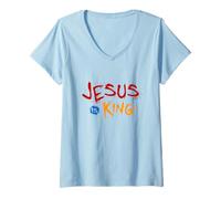 Femme Jésus est Mon Roi - Bible Histoire Vraie Jésus Heureux T-Shirt avec Col en V