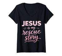 Femme Jésus est Mon Sauveur, Histoire de la Foi chrétienne T-Shirt avec Col en V