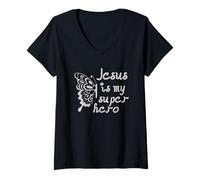 Femme Jésus est Mon Super-héros - Design Papillon T-Shirt avec Col en V