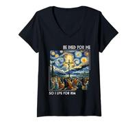 Femme Jésus est Mort pour Moi, Maintenant Je vis pour Lui, Style Nuit étoilée T-Shirt avec Col en V