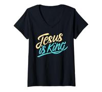 Femme Jésus est Roi, Dieu Religieux chrétien, Foi, Verset biblique T-Shirt avec Col en V