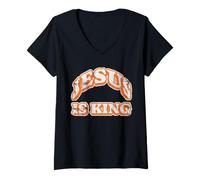 Femme Jésus est Roi T-Shirt avec Col en V