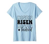 Femme Jésus est Vraiment ressuscité à Pâques, Joyeux Dimanche de la Résurrection T-Shirt avec Col en V
