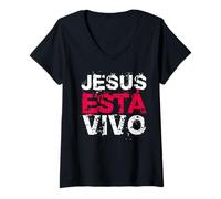 Femme Jesús está vivo Versículos Frases Christian Spanish Verse T-Shirt avec Col en V