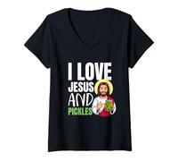 Femme Jésus et cornichons Amoureux du Concombre chrétien T-Shirt avec Col en V