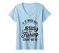 Femme Jésus et la pêche comptent sur Moi dans Christian Fisherman T-Shirt avec Col en V