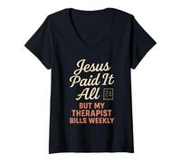 Femme Jésus et thérapie Foi Guérison Bible Limites Prière T-Shirt avec Col en V
